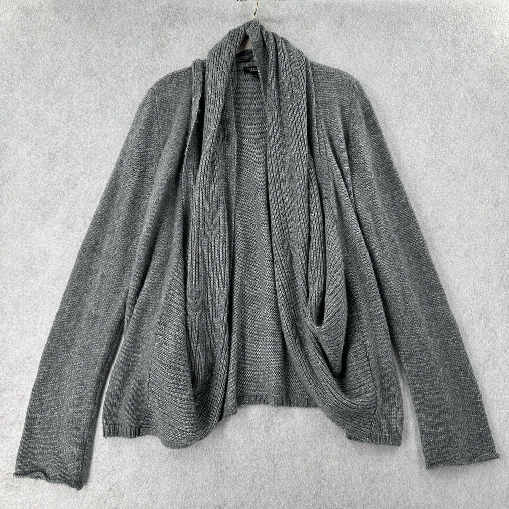 Talbots Cardigan Sweater Attached Scarf Womens‎ L/XL Grey Open